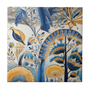 Chinoiserie Exotic Birds Botanical Pattern (4) Ceramic Tile