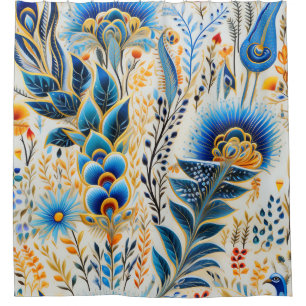 Chinoiserie Exotic Birds Botanical Pattern (5) Shower Curtain