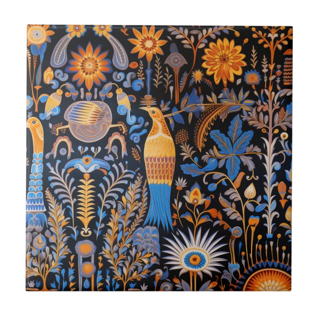 Chinoiserie Exotic Birds Botanical Pattern (6) Ceramic Tile (Front)