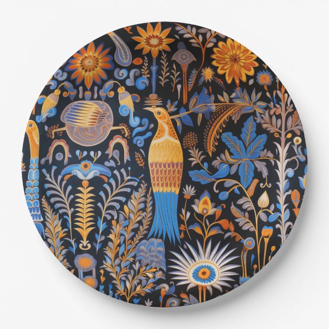 Chinoiserie Exotic Birds Botanical Pattern (6) Paper Plate (Front)