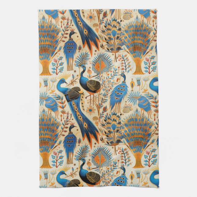 Chinoiserie Exotic Birds Botanical Pattern (8) Tea Towel (Vertical)