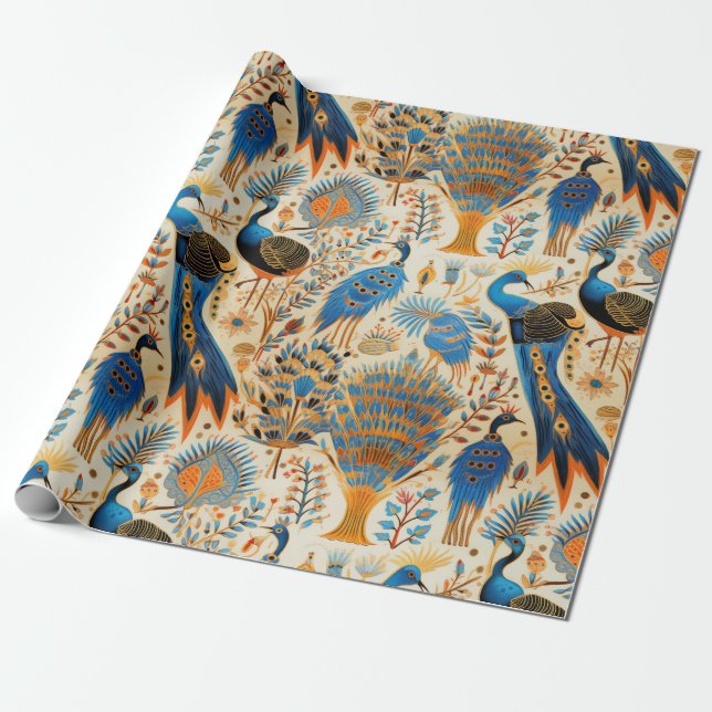 Chinoiserie Exotic Birds Botanical Pattern (8) Wrapping Paper (Unrolled)