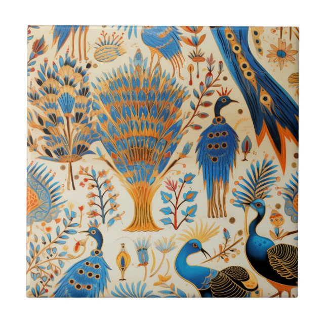 Chinoiserie Exotic Birds Botanical Pattern (9) Ceramic Tile (Front)