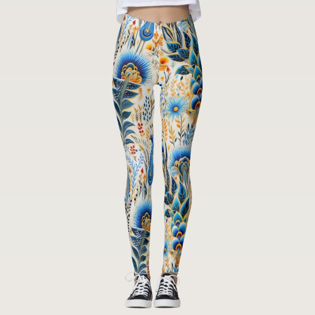 Chinoiserie Exotic Birds Botanical Pattern (9) Leggings (Front)