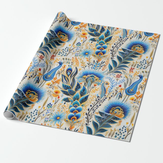 Chinoiserie Exotic Birds Botanical Pattern (9) Wrapping Paper (Unrolled)