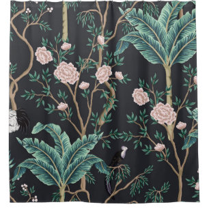 Chinoiserie Exotic Birds: Vintage Banana Tree Wall Shower Curtain