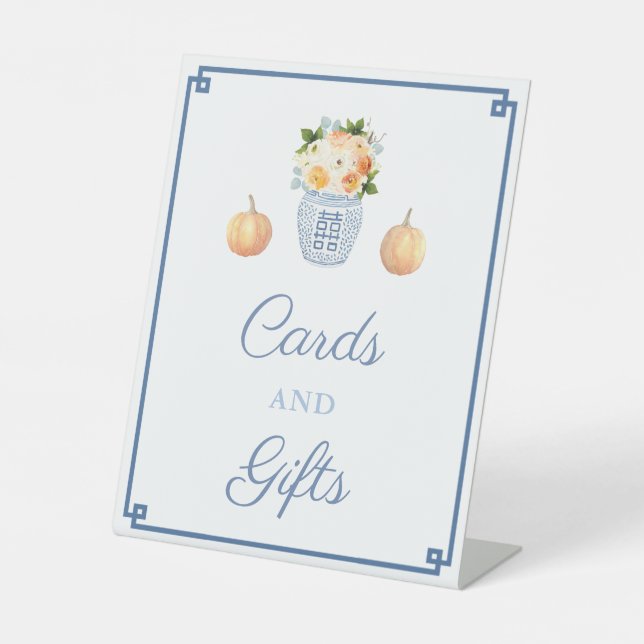 Chinoiserie Fall Flowers Cards And Gifts Wedding Pedestal Sign (Front)