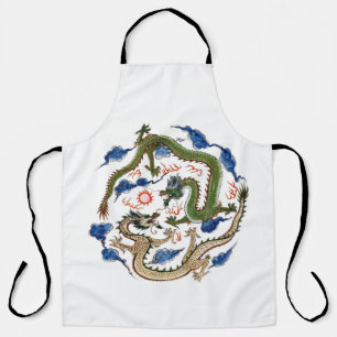 Chinoiserie Famille Verte Dragons Flaming Pearl Apron