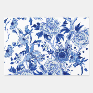 Chinoiserie Floral Bird Blue and White Decoupage Wrapping Paper Sheet