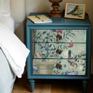 Chinoiserie Floral Birds Pot Mint n Blue Decoupage Tissue Paper