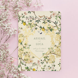 Chinoiserie Floral Birds Wedding Foil Invitation