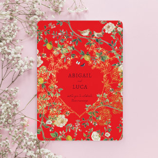 Chinoiserie Floral Birds Wedding Foil Invitation