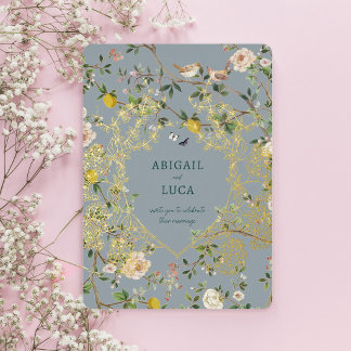 Chinoiserie Floral Birds Wedding Foil Invitation