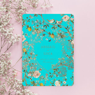 Chinoiserie Floral Birds Wedding Foil Invitation