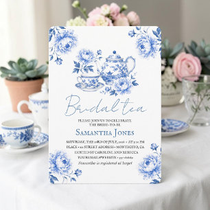 Chinoiserie Floral Blue Tea Pot Bridal Shower Invitation