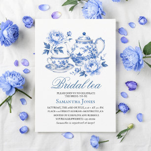 Chinoiserie Floral Blue Tea Pot Bridal Shower Invitation