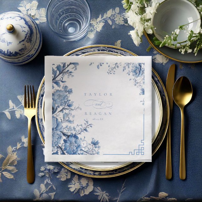 Chinoiserie Floral Border Wedding ID1094 Napkin (Creator Uploaded)