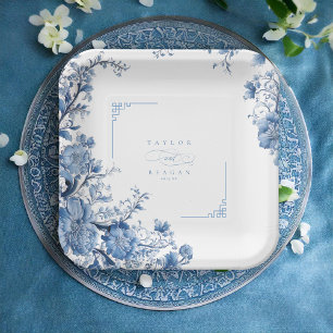 Chinoiserie Floral Border Wedding ID1094 Paper Plate
