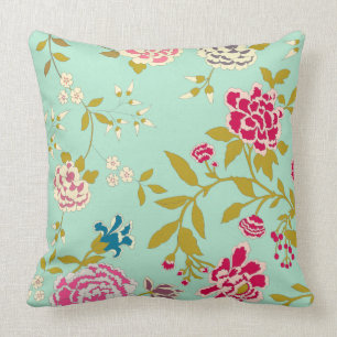 Chinoiserie Floral Design Jade Green Cushion