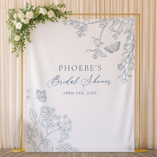 Chinoiserie Floral French Blue Bridal Backdrop Tapestry