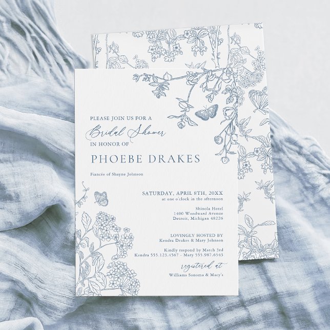 Chinoiserie Floral French Blue Bridal Shower Invitation (Creator Uploaded)
