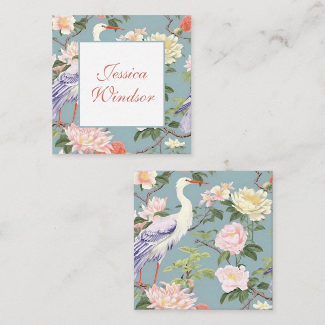 Chinoiserie Floral Jade Egret Gift Enclosure Card (Front/Back)