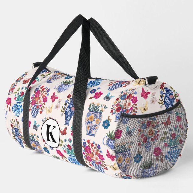 Chinoiserie Floral Monogram Weekender Travel Bag (Right Corner)