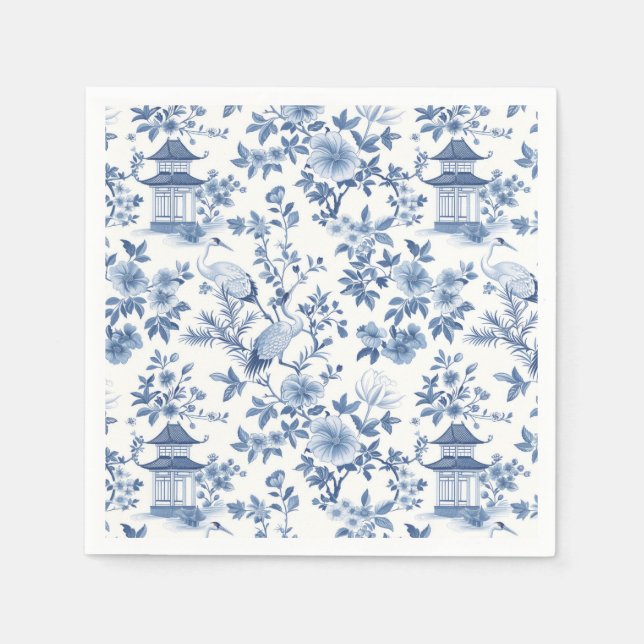 Chinoiserie Floral Paper Napkins, Asian Garden  Napkin (Front)