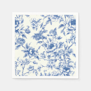 Chinoiserie Floral Paper Napkins, Blue White Asian Napkin
