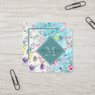 Chinoiserie Floral Pattern Square Business Card
