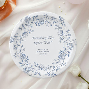 Chinoiserie Floral Something Blue Bridal Shower  Paper Plate