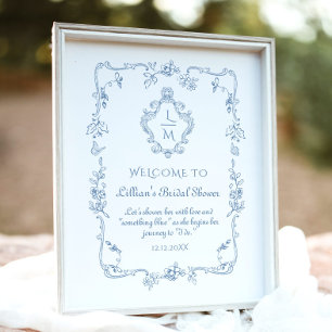 Chinoiserie floral Toile crest Bridal Welcome Poster