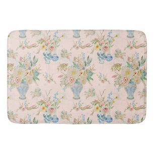 Chinoiserie Floral Vase Blush Pink Peony Bath Bath Mat