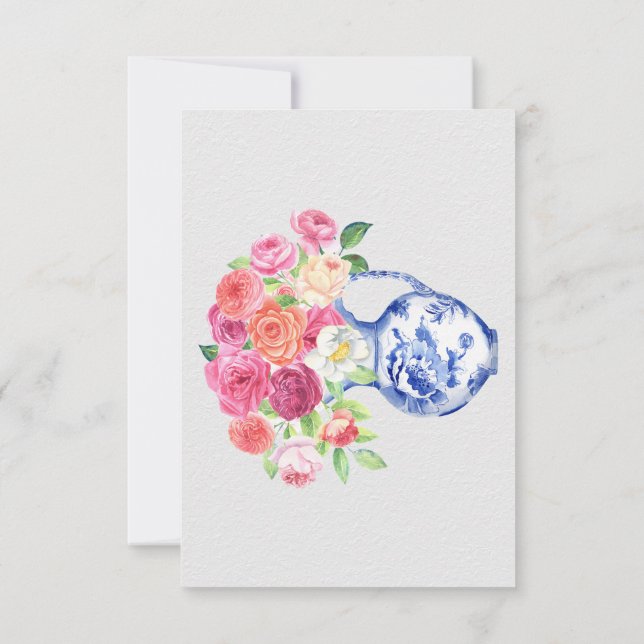 Chinoiserie Floral Vase Thank You, Sympathy   Card (Back)