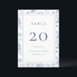 Chinoiserie Floral Wedding Table Number Card<br><div class="desc">Vintage Regency Blue Chinoiserie Garden Floral,  wedding table number card. Features,  elegant Chinoiserie Style garden floral pattern backing and front border frame. Please note: table number cards must be numbered and added to your cart individually.</div>