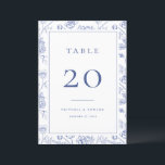 Chinoiserie Floral Wedding Table Number Card<br><div class="desc">Vintage Regency Blue Chinoiserie Garden Floral,  wedding table number card. Features,  elegant Chinoiserie Style garden floral pattern backing and front border frame. Please note: table number cards must be numbered and added to your cart individually.</div>