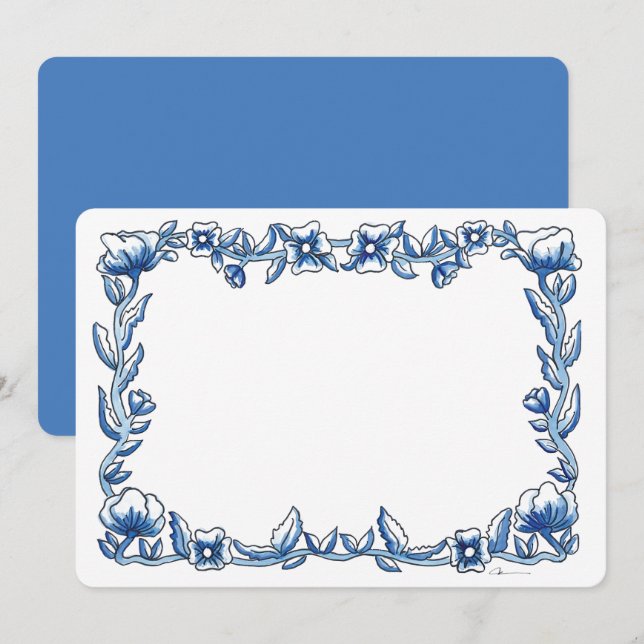 Chinoiserie Flower Border Thank You Card (Front/Back)