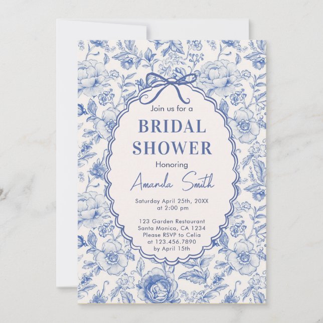 Chinoiserie Flower Garden with bow bridal shower Invitation (Front)