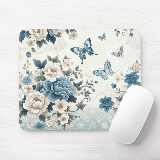 Chinoiserie Flowers and Butterflies Mouse Pad (With Mouse)