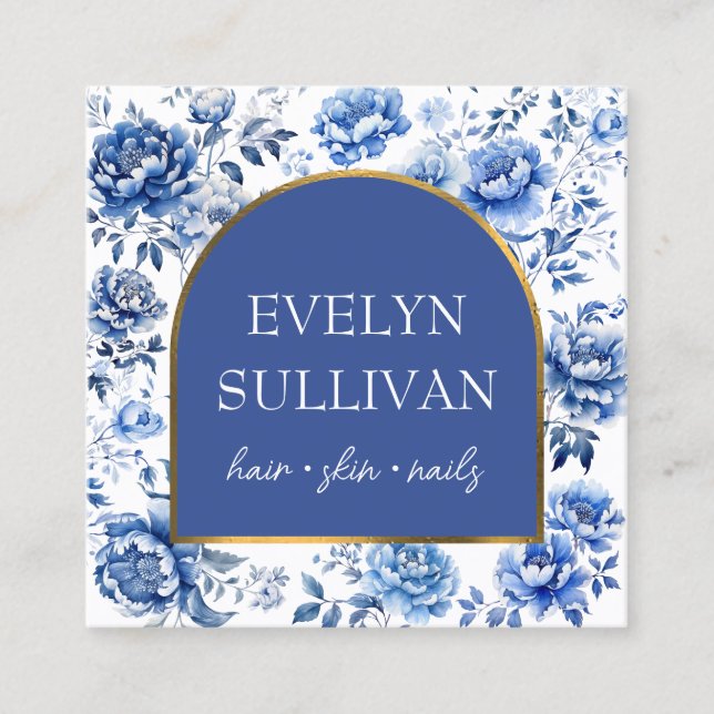 Chinoiserie flowers arch square business card (Front)