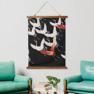 Chinoiserie Flying Crane Zen Minimalist Kimono Art Hanging Tapestry