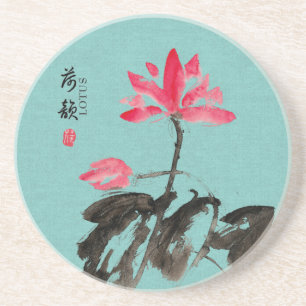 Chinoiserie Freehand Watercolor Lotus Flowers Coaster