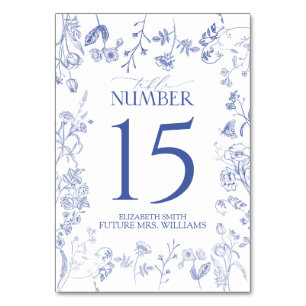 Chinoiserie French Blue Victorian Floral Table Number