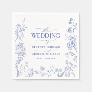 Chinoiserie French Blue Victorian Floral Wedding Napkin