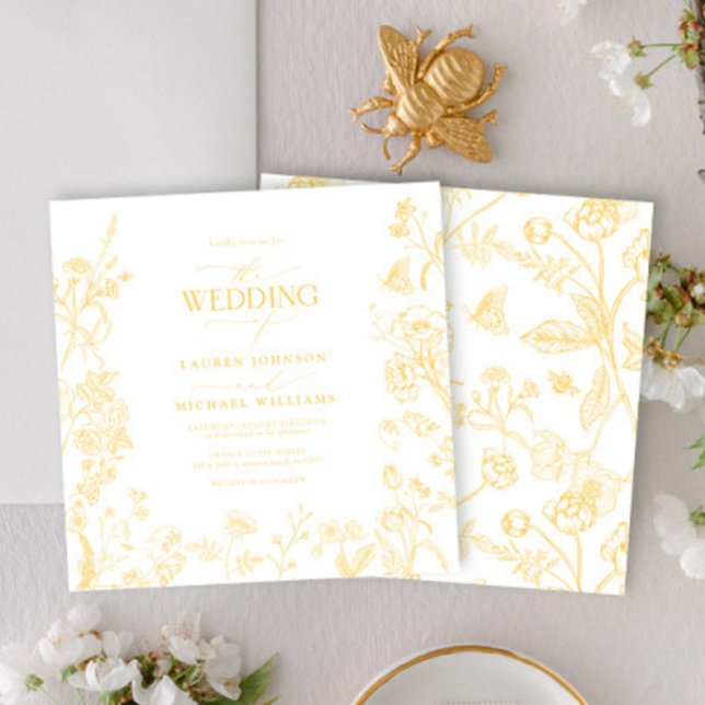Chinoiserie French Gold Victorian Floral Wedding Invitation (Creator Uploaded)