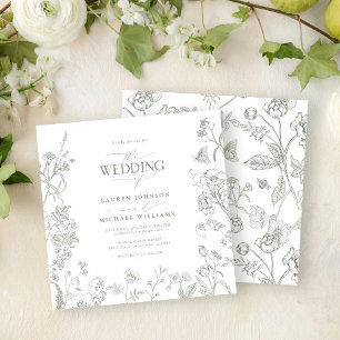 Chinoiserie French Green Victorian Floral Wedding Invitation