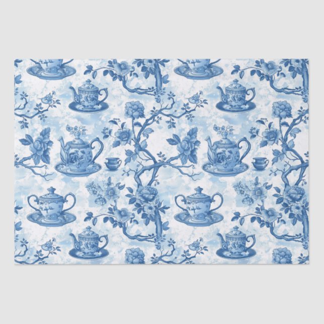  Chinoiserie French Toile Du Jouy Tea Pattern Tissue Paper (Front)