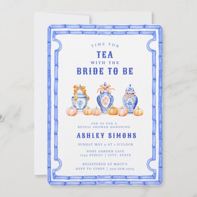 Chinoiserie Ginger Jar Bridal Shower | Tea Party Invitation (Front)