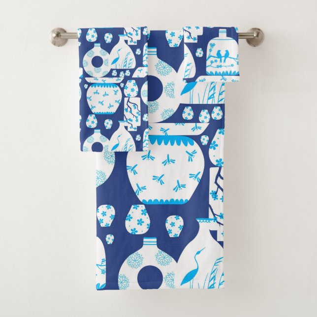 Chinoiserie Ginger Jar Jars  Bath Towel Set (Insitu)