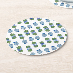 Chinoiserie Ginger Jar Jars Topiary Basket Round Paper Coaster